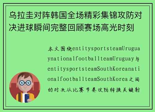 乌拉圭对阵韩国全场精彩集锦攻防对决进球瞬间完整回顾赛场高光时刻